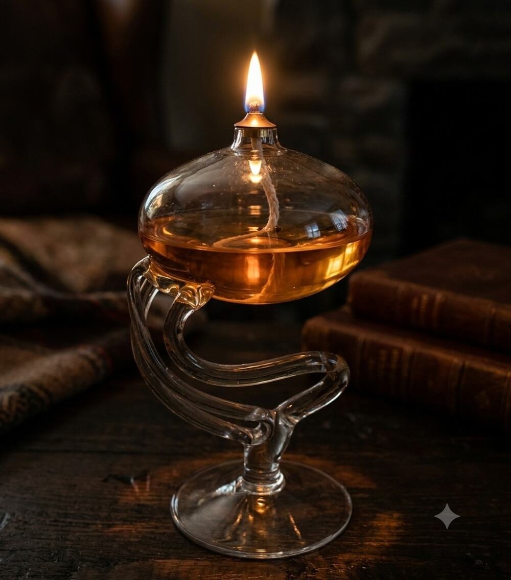 Vintage Jozefina Krosno Poland Glass Jellyfish Oil Lamp Octopus Spiral Stem